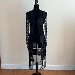 BKE OPEN FRONT DUSTER WITH FRINGE DETAIL